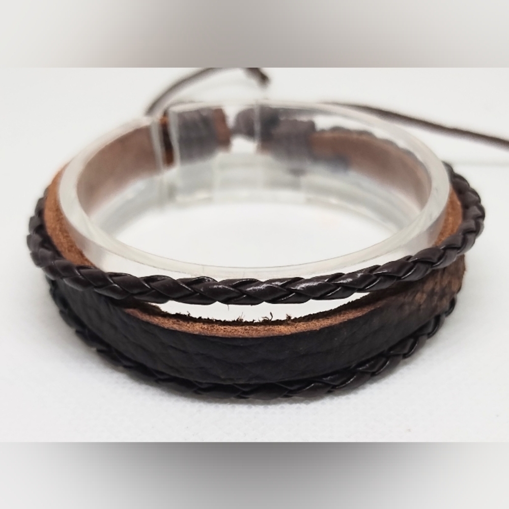 Men's Bracelet Leather Braided Layered Brown New f39‎